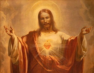 GENOVA, ITALY - MARCH 6, 2023: The painting of Heart of Jesus in the church Chiesa di Santa Marta...