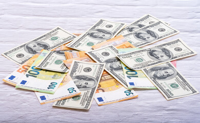 euro currency on wooden background