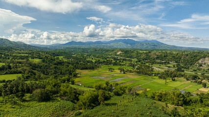 Fototapeta na wymiar Mountain valley with agricultural land and rice fields. Negros, Philippines