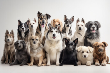 Diverse Group of Dogs on White Background