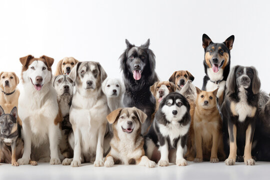 Diverse Group of Dogs on White Background