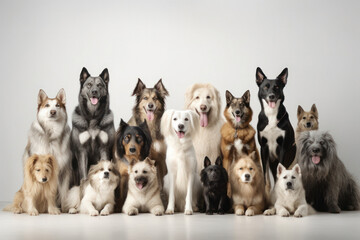 Fototapeta premium Diverse Group of Dogs on White Background