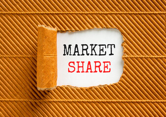 Market share symbol. Concept words Market share on beautiful white paper. Beautiful brown paper cardboard background. Business and Market share concept. Copy space.
