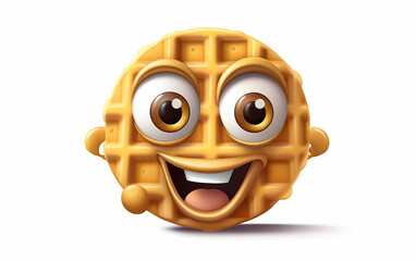 Illustration of a cartoon waffle with emotion. The cheerful waffle character returns with a smile, ready to spread joy and start the day with positivity.