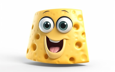 A charming wedge of cheese with a big, engaging smile, perfect for educational content or as a friendly character in food-related advertising.