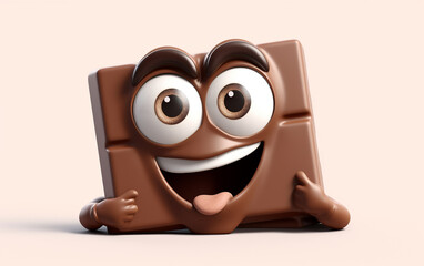 Fototapeta na wymiar Illustration of a cartoon chocolate bar with emotion. Generative AI