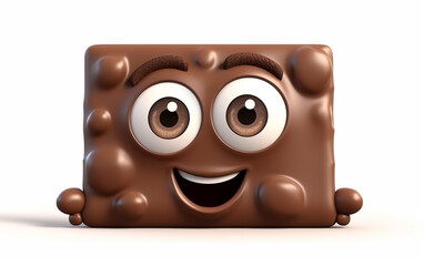 Illustration of a cartoon chocolate bar with emotion. A chocolate bar character with a cheerful grin, suitable for confectionery branding or playful dessert-themed projects.