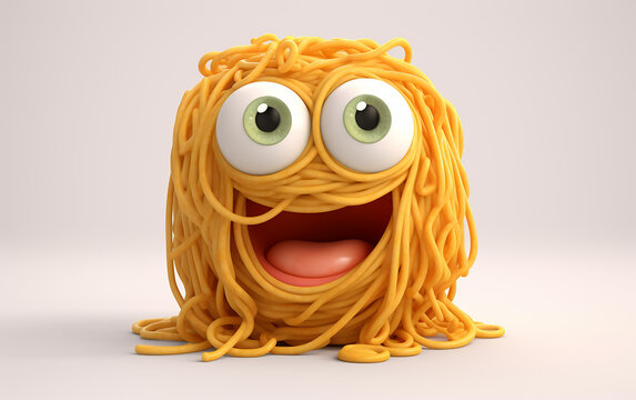 Illustration of cartoon spaghetti with emotion. Generative AI