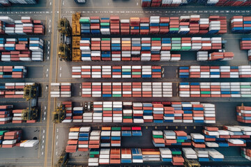 Fototapeta premium port warehouse with containers top view, Generative AI