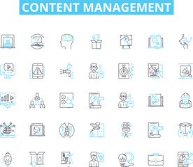 Content management linear icons set. Organization, Collaboration, Workflow, Efficiency, Integration, Framework, Customization line vector and concept signs. Generative AI