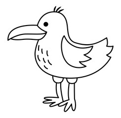 Vector black and white seagull icon. Under the sea line illustration with cute funny ocean animal. Cartoon underwater or marine bird clipart or coloring page for children.