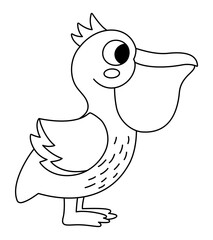 Vector black and white pelican icon. Under the sea line illustration with cute funny ocean animal. Cartoon underwater or marine bird clipart or coloring page for children.