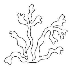 Vector black and white coral icon. Under the sea line illustration with cute seaweeds. Ocean plant clipart. Cartoon underwater or marine clip art or coloring page for children.