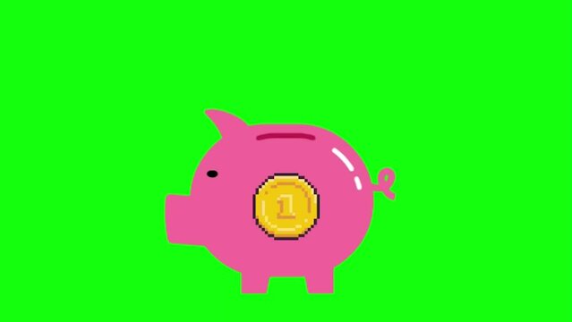 Animated photo of a piggy bank, with a green screen background, perfect for young children, school children, solicitations, advertisements, content, etc.