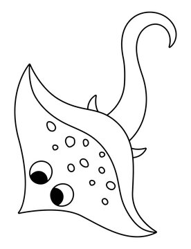 recommend clip art: Vector black and white stingray icon. Under the sea line illustration with cute funny ray fish. Ocean animal clipart. Cartoon underwater or marine clip art, coloring page for children.