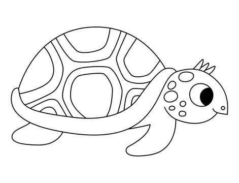 Vector black and white tortoise icon. Under the sea line illustration with cute funny ocean animal. Cartoon underwater or marine turtle clipart or coloring page for children.