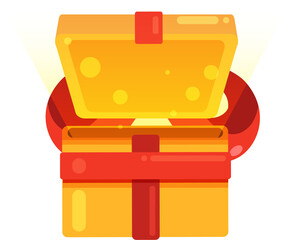 Opened gift box with coin,  business special surprise concept.birthday gift celebration vector illustration