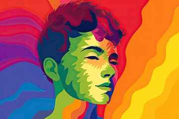 An emotive and heartfelt illustration of a person with a rainbow flag background, emphasizing the need for love and compassion in the world.