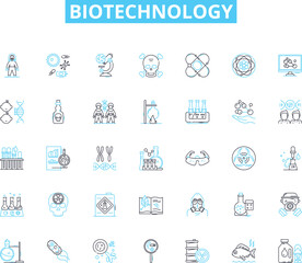 Biotechnology linear icons set. Genetic, Microorganisms, Cloning, Genome, Nanotechnology, Vaccines, Probiotics line vector and concept signs. Antibiotics,Bioengineering,Transgenics Generative AI