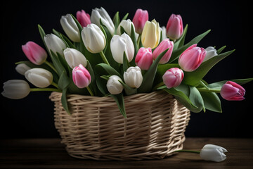Stunning Tulip Arrangement, Elegant Basket, Women's Day & Mother's Day Gift, Floral Inspiration