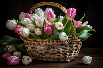 Stunning Tulip Arrangement, Elegant Basket, Women's Day & Mother's Day Gift, Floral Inspiration