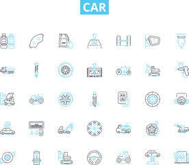 Car linear icons set. Engine, Steering, Transmission, Fuel, Suspension, Brakes, Acceleration line vector and concept signs. Cruise,Power,Torque outline illustrations Generative AI