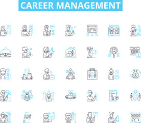 career management linear icons set. Planning, Development, Advancement, Nerking, Promotion, Mentoring, Leadership line vector and concept signs. Pathway,Skills,Coaching outline Generative AI