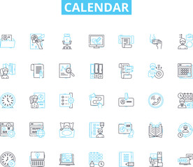 Calendar linear icons set. Scheduling, Organization, Reminders, Appointments, Planning, Time, Events line vector and concept signs. Dates,Schedule,Deadlines outline illustrations Generative AI
