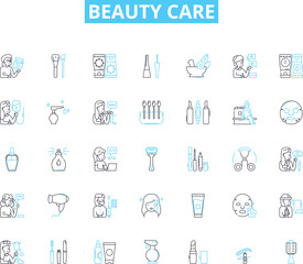 Beauty care linear icons set. Skincare, Cosmetics, Makeup, Haircare, Fragrance, Wellness, Hygiene line vector and concept signs. Radiance,Rejuvenation,Anti-aging outline illustrations Generative AI