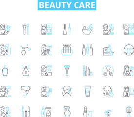 Beauty care linear icons set. Skincare, Cosmetics, Makeup, Haircare, Fragrance, Wellness, Hygiene line vector and concept signs. Radiance,Rejuvenation,Anti-aging outline illustrations Generative AI