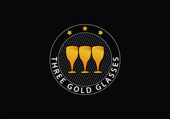 Three gold glasses logo design