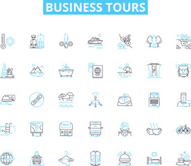 Business tours linear icons set. Nerking, Exploration, Development, Collaboration, Growth, Opportunity, Expansion line vector and concept signs. Strategy,Innovation,Advancement outline Generative AI