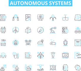 Autonomous systems linear icons set. Robotics, Automation, Self-driving, AI, Intelligence, Machine, Computer line vector and concept signs. Optical,Navigation,Remote outline Generative AI