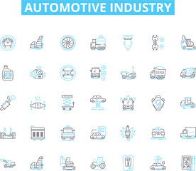 Automotive industry linear icons set. Automobiles, Vehicles, Cars, Trucks, Motorcycles, Manufacturing, Engineering line vector and concept signs. Assembly,Design,Production outline Generative AI
