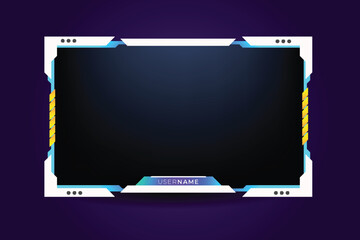 Stream overlay. Dark theme gaming video template with game screen, live chat and webcam frames Twitch stream panel overlay template. Digital streaming screen interface