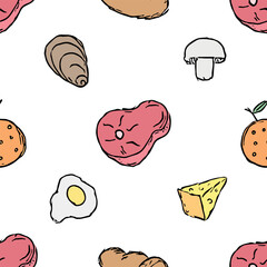 Seamless food background. Drawing food pattern