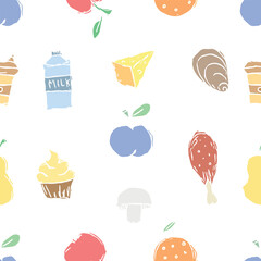 Seamless food background. Drawing food pattern
