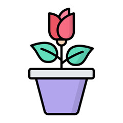 Rose Plant Line Color Icon