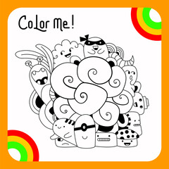 Doodle art Coloring Page For Kids premium vector