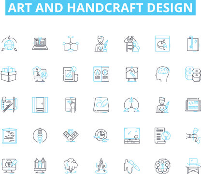 Art and handcraft design linear icons set. Sculpture, Pottery, Calligraphy, Knitting, Embroidery, Quilting, Weaving line vector and concept signs. Origami,Crochet,Jewellery outline Generative AI
