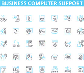 Business computer support linear icons set. Hardware, Software, Nerking, IT, Security, Maintenance, Troubleshooting line vector and concept signs. Helpdesk,Backup,Recovery outline Generative AI