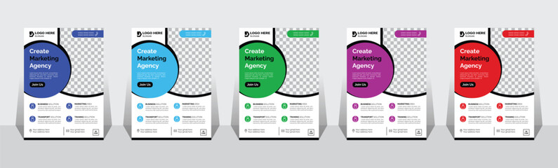 a bundle of 5 templates of a4 flyer template, modern template, in blue color, and modern design, perfect for creative professional business