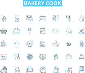 Bakery cook linear icons set. Dough, Yeast, Flour, Oven, Whisk, Piping, Mixing line vector and concept signs. Kneading,Rolling,Butter outline illustrations Generative AI
