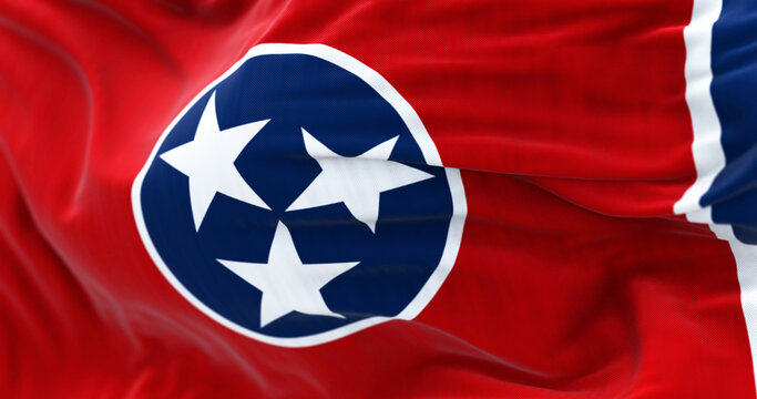 Close-up of the Tennessee state flag waving