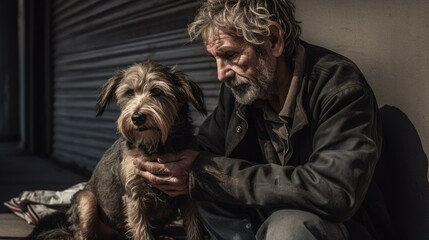 Emotional Portrait of a Homeless Individual and Their Exhausted Dog