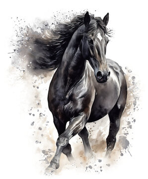 Watercolor painting of Horse. AI generated Illustration.