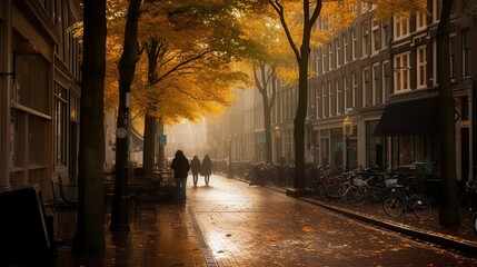 The autumn in the city of Amsterdam, Netherlands, Beautiful canals in Amsterdam at autumn