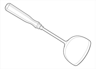 Coloring page. Kitchen tool isolated on white. Asian spatula
