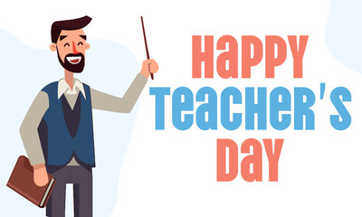 happy teachers day vector illustration with smiling male teacher character