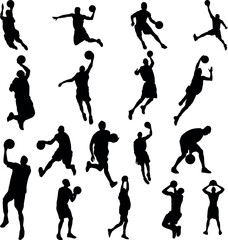 Set of different Basketball player silhouette vector illustration